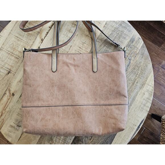Joy Susan Vegan Leather Brushed Tote Bag Brown EUC - Picture 1 of 16